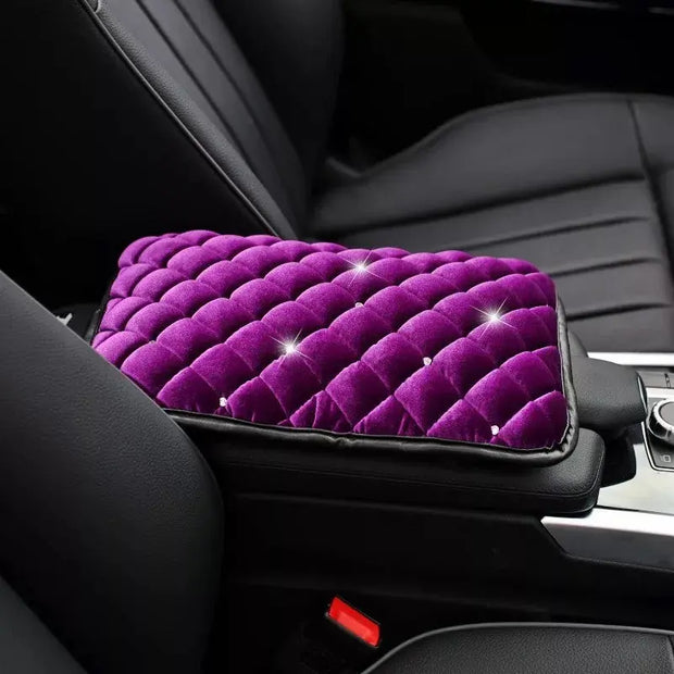 Couvre-Console Violet Velours Avec Strass Brillants - ConfortVoiture.fr