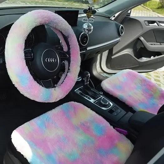 Accessoires De Voiture Rainbow Fluffy Spécial Hiver - ConfortVoiture.fr