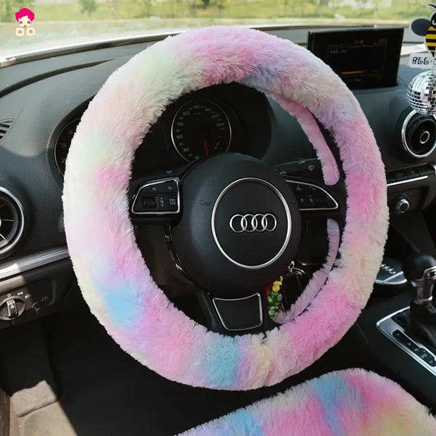 Accessoires De Voiture Rainbow Fluffy Spécial Hiver - ConfortVoiture.fr