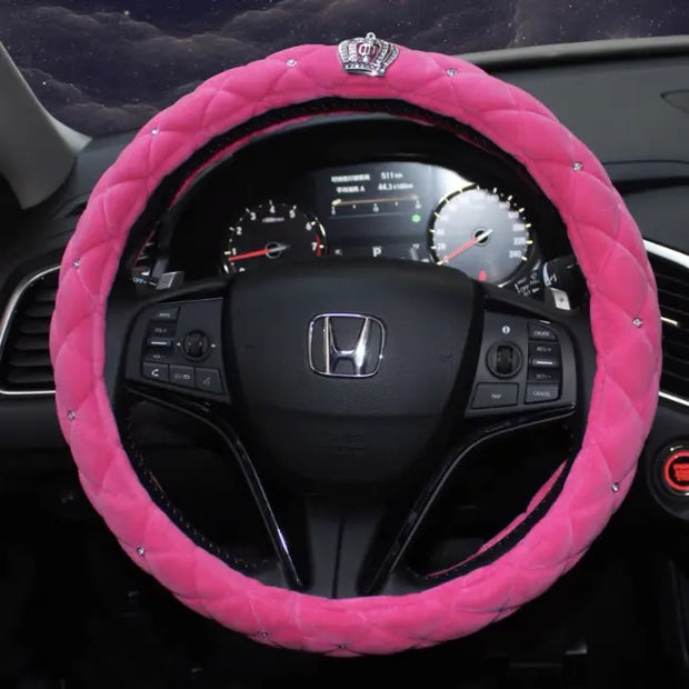 Housse De Volant Rose Fuchsia Avec Couronne Bling - ConfortVoiture.fr