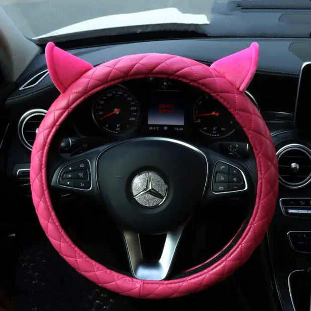 Housse De Volant Rose Avec Oreilles De Chat - ConfortVoiture.fr
