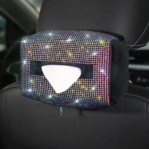 Boîte À Mouchoirs Dos De Siège Cristal Avec Strass Multicolores - ConfortVoiture.fr