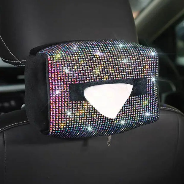Boîte À Mouchoirs Dos De Siège Cristal Avec Strass Multicolores - ConfortVoiture.fr