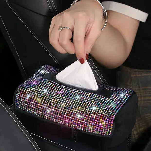 Boîte À Mouchoirs Dos De Siège Cristal Avec Strass Multicolores - ConfortVoiture.fr