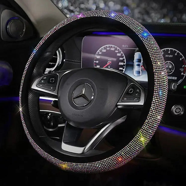 Housse De Volant Cristal Multicolore Avec Strass Brillants - ConfortVoiture.fr