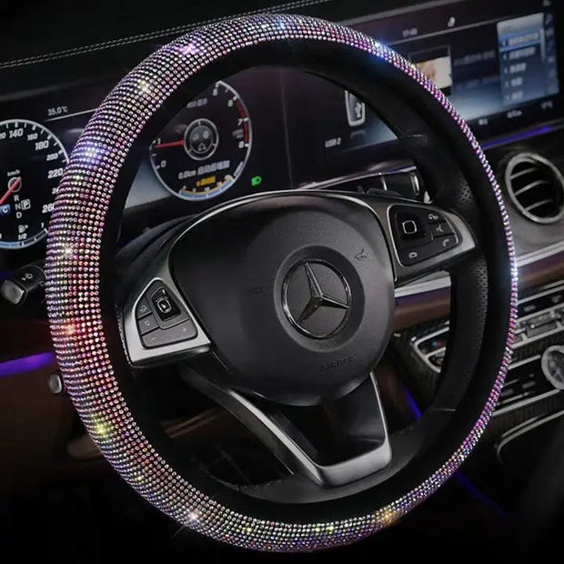 Housse De Volant Cristal Multicolore Avec Strass Brillants - ConfortVoiture.fr