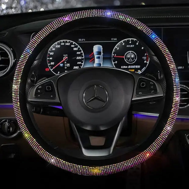 Housse De Volant Cristal Multicolore Avec Strass Brillants - ConfortVoiture.fr