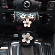 Housse De Frein À Main Et Levier En Cuir Noir Avec Pâquerette - ConfortVoiture.fr