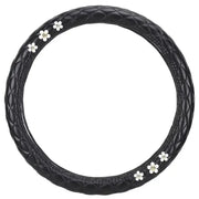 Housse De Volant Noir En Cuir Avec Motif Marguerite - ConfortVoiture.fr