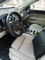 Housse De Volant Noir En Cuir Avec Motif Marguerite - ConfortVoiture.fr