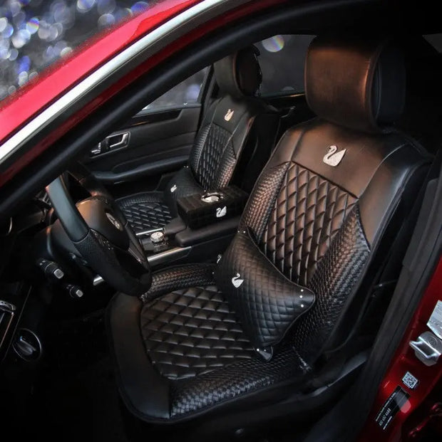 Housse De Siège Auto En Cuir Noir Avec Cygne Bling - ConfortVoiture.fr