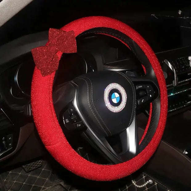 Housse De Volant Pailletée Avec Nœud Rose - ConfortVoiture.fr