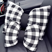 Oreiller Appui-Tête Auto Motif Carreaux Noir Et Blanc - ConfortVoiture.fr