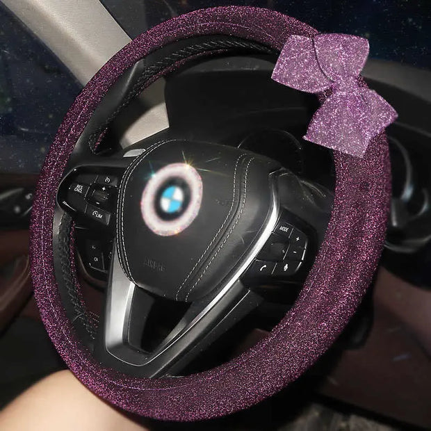 Housse De Volant Pailletée Avec Nœud Rose - ConfortVoiture.fr