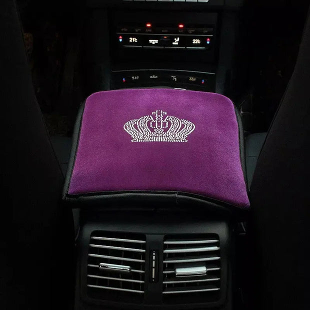 Couvre-Console Velours Violet avec Couronne Strass - ConfortVoiture.fr