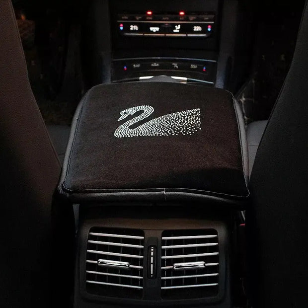 Couvre-Console Auto Velours Noir Avec Strass Brillants - ConfortVoiture.fr