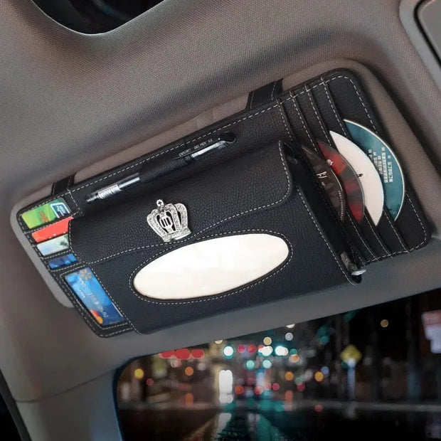 Organiseur Pare-Soleil Voiture Avec Boîte À Mouchoirs Ornée - ConfortVoiture.fr