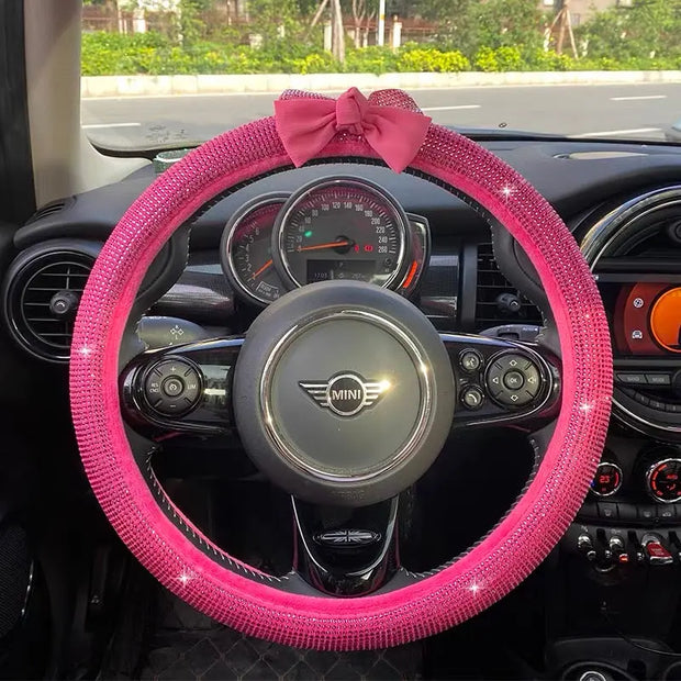 Housse De Volant Avec Strass Et Nœud Décoratif Rose - ConfortVoiture.fr