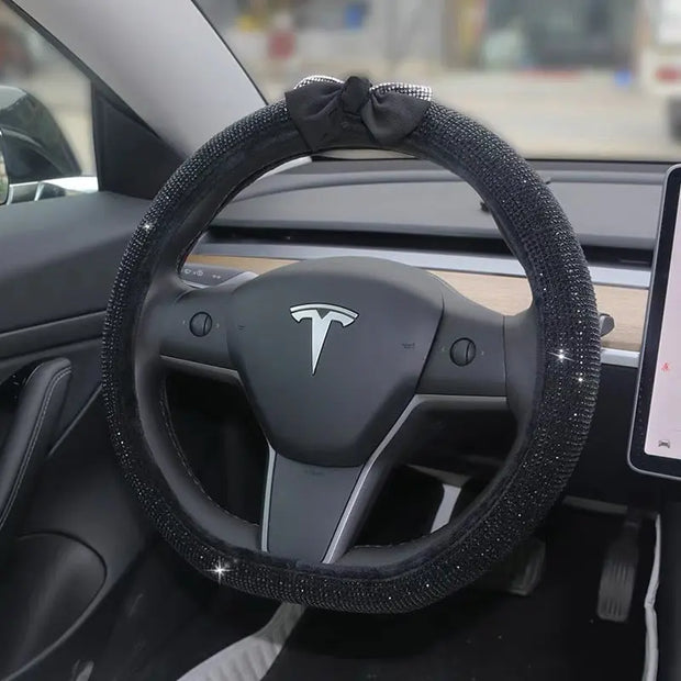 Housse De Volant Avec Strass Et Nœud Décoratif Rose - ConfortVoiture.fr