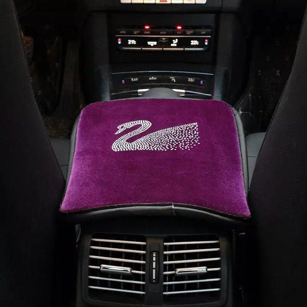 Couvre-Console En Velours Violet Avec Décorations Scintillantes - ConfortVoiture.fr