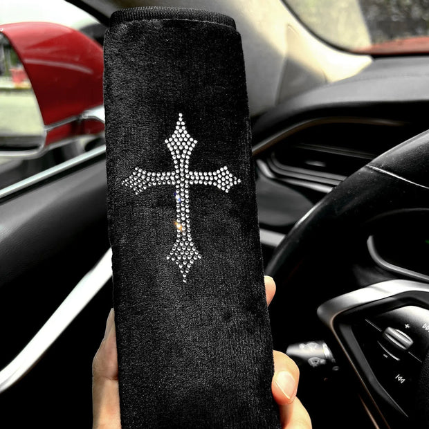 Protège-Ceinture Avec Strass Brillants En Croisillons - ConfortVoiture.fr