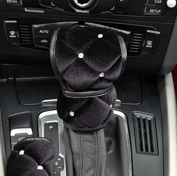 Couvre-Frein À Main Et Levier De Vitesse Velours Noir - ConfortVoiture.fr