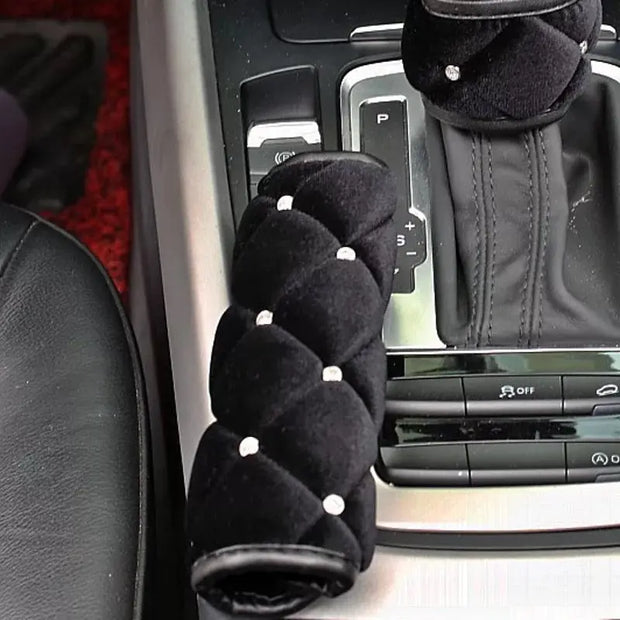 Couvre-Frein À Main Et Levier De Vitesse Velours Noir - ConfortVoiture.fr