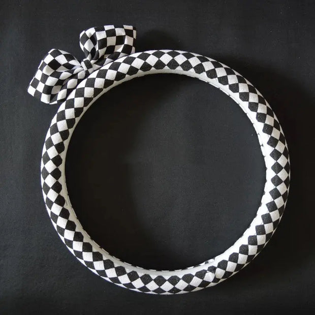 Housse De Volant Coton À Carreaux Avec Nœud - ConfortVoiture.fr