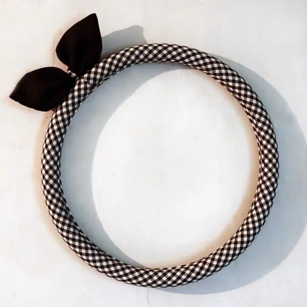 Housse De Volant En Coton Motif Damier Avec Nœud - ConfortVoiture.fr