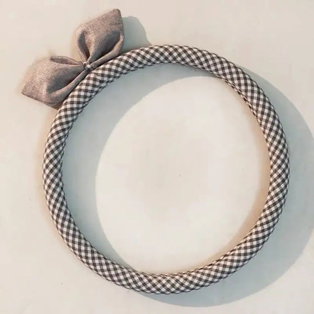 Housse De Volant En Coton Motif Damier Avec Nœud - ConfortVoiture.fr