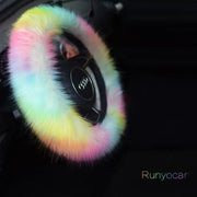 Housse De Volant Fluffy Arc-En-Ciel Hiver Pour Voiture - ConfortVoiture.fr