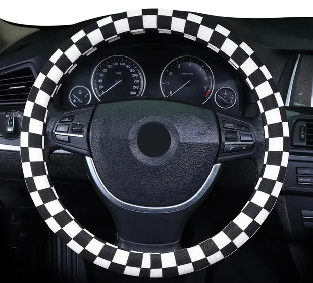 Housse De Volant Mini Cooper Motif Échiquier - ConfortVoiture.fr