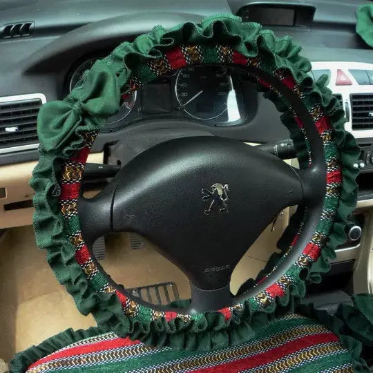 Housse De Volant Dentelle Chenille Avec Noeud - ConfortVoiture.fr