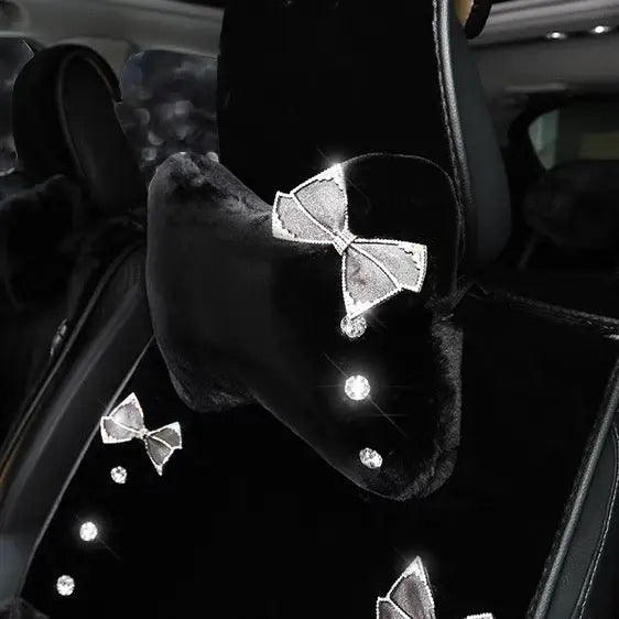 Coussin D'Appui-Tête Pailleté Avec Nœud pour Voitures - ConfortVoiture.fr