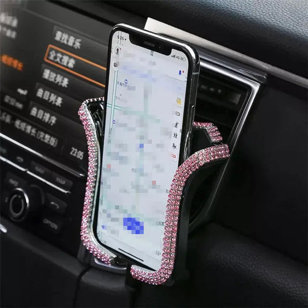 Support Téléphone Voiture Strass Rose Pour Grille d'Aération - ConfortVoiture.fr