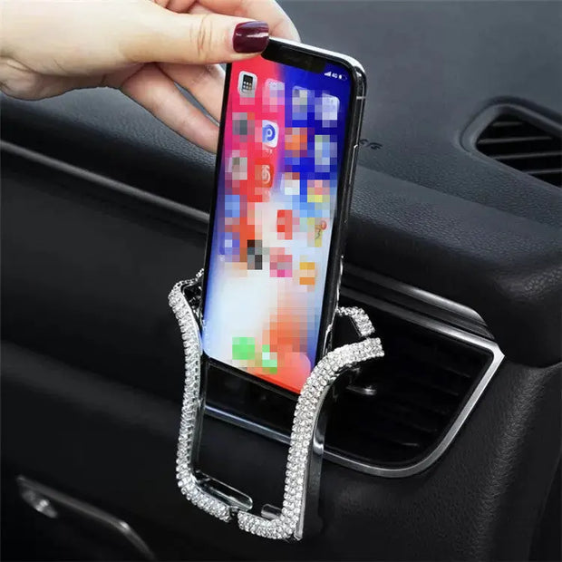 Support Téléphone Voiture Strass Rose Pour Grille d'Aération - ConfortVoiture.fr