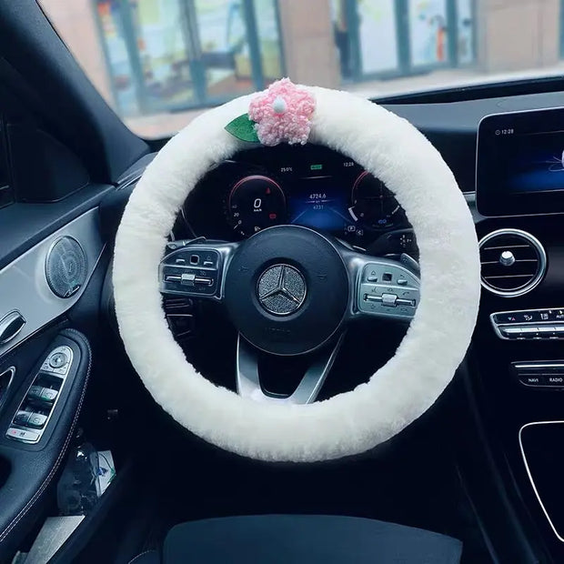 Housse De Volant Fourrure Blanche Parfaite Pour L'Hiver - ConfortVoiture.fr