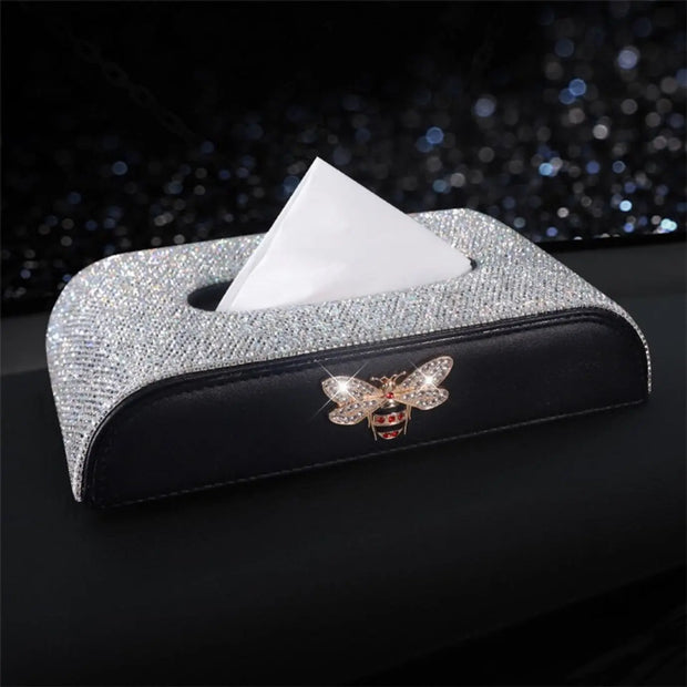 Boîte À Mouchoirs Voiture Bling Avec Ornement Abeille - ConfortVoiture.fr