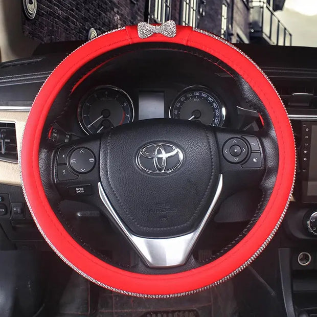 Housse De Volant En Cuir Décorée De Strass Bling - ConfortVoiture.fr