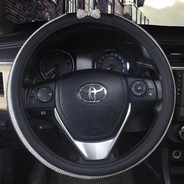 Housse De Volant En Cuir Décorée De Strass Bling - ConfortVoiture.fr