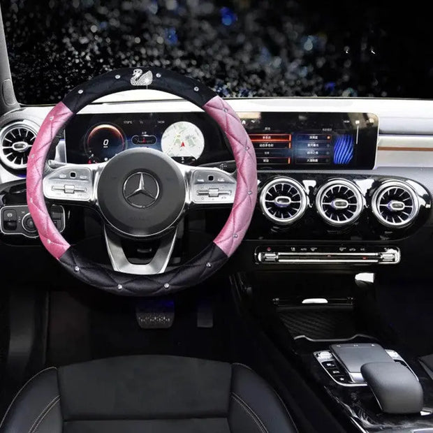 Housse De Volant Velours Doux Avec Cygne Brillant - ConfortVoiture.fr