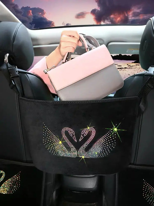 Porte-Sac Entre Sièges Voiture Motif Cygne Étincelant - ConfortVoiture.fr