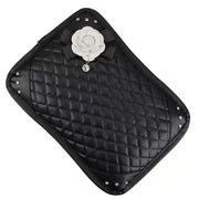 Couvre-Console En Cuir Noir Avec Camélia Noir Et Blanc - ConfortVoiture.fr