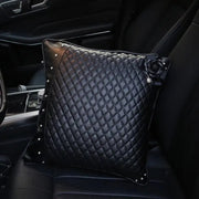 Coussin Appui-Tête Auto En Cuir Forme Os Fleur Noire - ConfortVoiture.fr