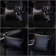 Coussin Appui-Tête Auto En Cuir Forme Os Fleur Noire - ConfortVoiture.fr