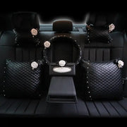 Coussin Repose-Tête Voiture Forme Os Avec Camélia Blanc - ConfortVoiture.fr