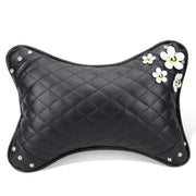 Coussin Repose-Tête Forme Os Cuir Vegan Avec Marguerite - ConfortVoiture.fr