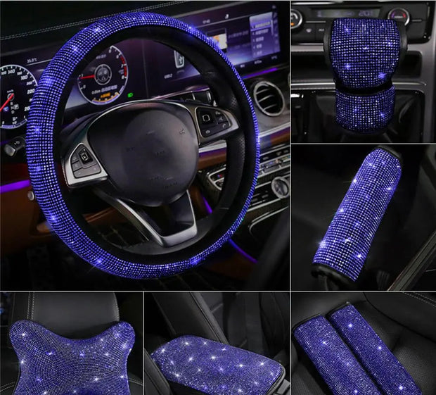 Housse De Volant Bleu Étincelant Accessoire Voiture Bling - ConfortVoiture.fr