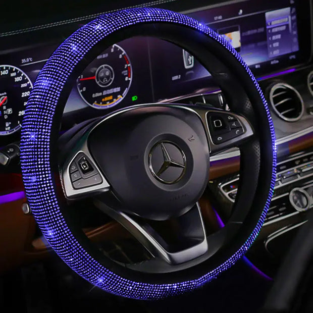 Housse De Volant Bleu Étincelant Accessoire Voiture Bling - ConfortVoiture.fr
