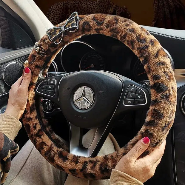 Housse De Volant Velours Motif Léopard Avec Nœud - ConfortVoiture.fr